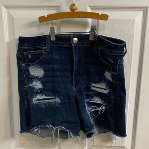 American Eagle Stretch Hi Rise Shortie Distressed Denim Shorts Women’s Size 14